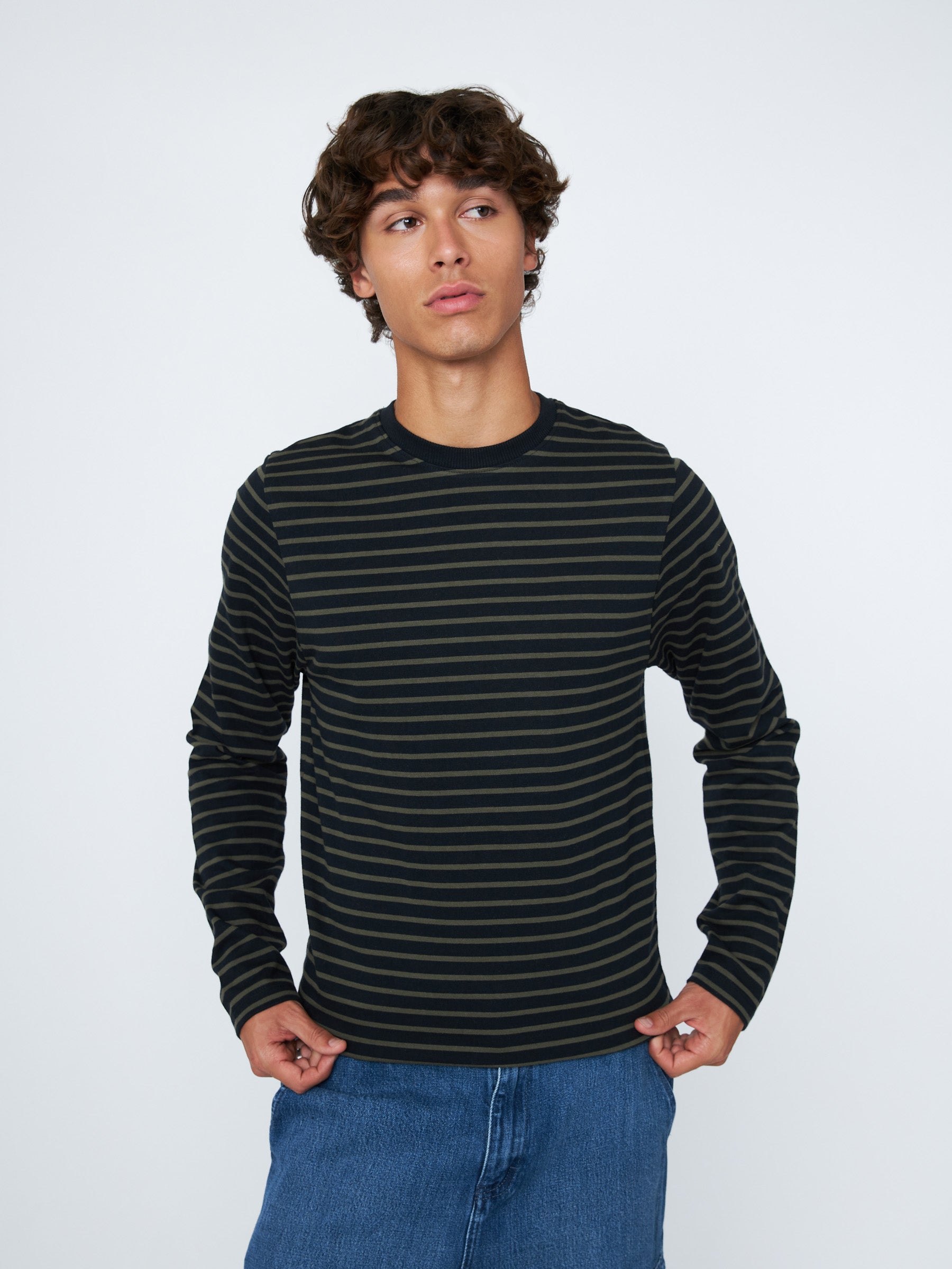 Heavy Jersey Longsleeve Crewneck, , m tops, atrium-heavy-jersey-longsleeve-crewneck, active, addsale, bf23, Color:Olive Mini Stripes, flag:Final sale, fw23, m long sleeve, mens, regular price, select30, size-guide-alpha-men, size-guide-denim, size-guide-numeric-men, Size:L, Size:M, Size:S, Size:XL, Size:XXL, Type:m tops, Vendor:HEDGE, PLENTY