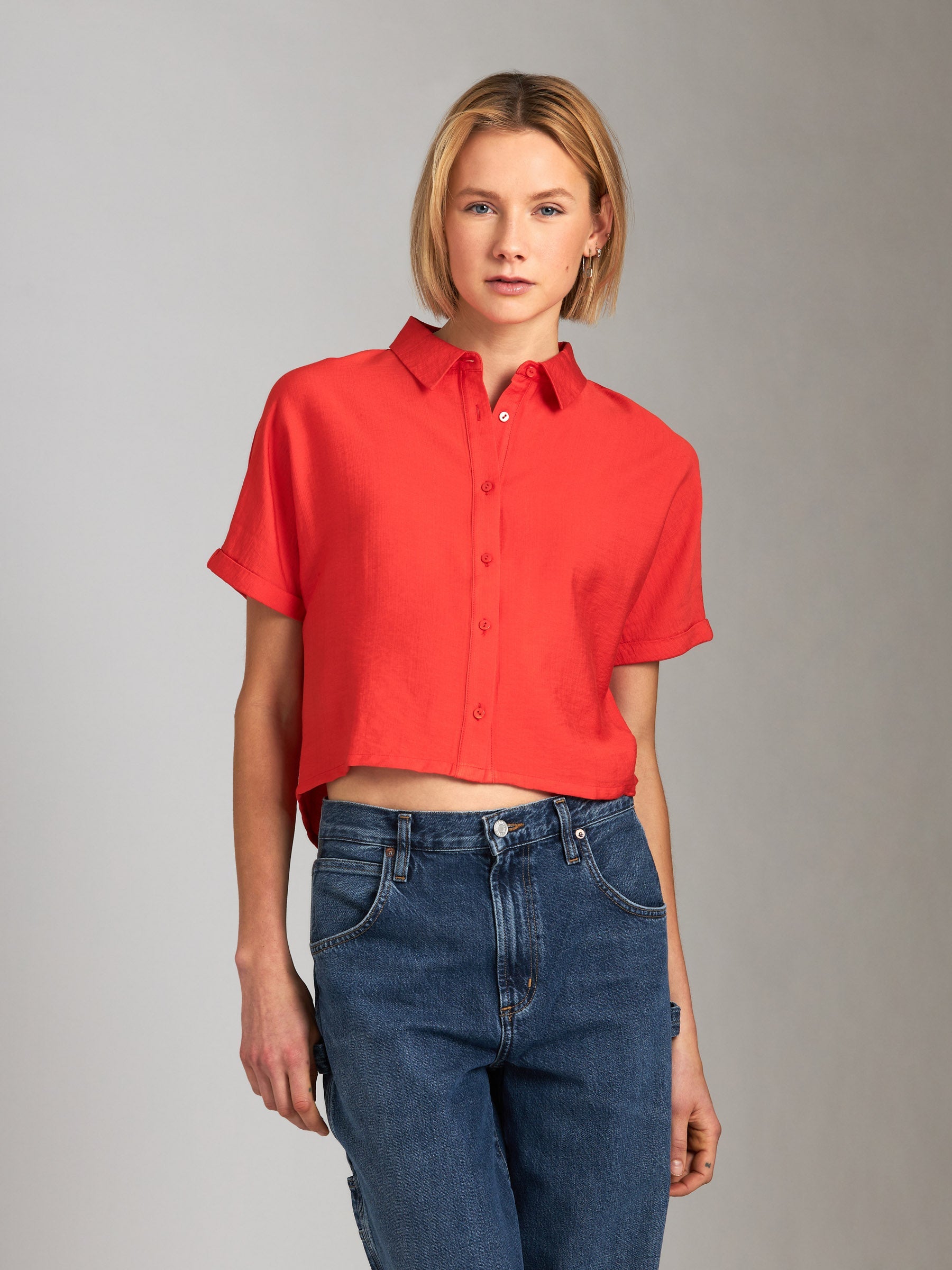 Amber Blouse, , TOPS, m-l-rayon-nylon-amber-blouse, blouses, button down, Color:Sky, Color:Tomato, Color:White, new womens, OfficeHer, regular price, Size:2XS, Size:L, Size:M, Size:S, Size:XL, Size:XS, sp24, Type:TOPS, Vendor:Monk & Lou, womens, PLENTY