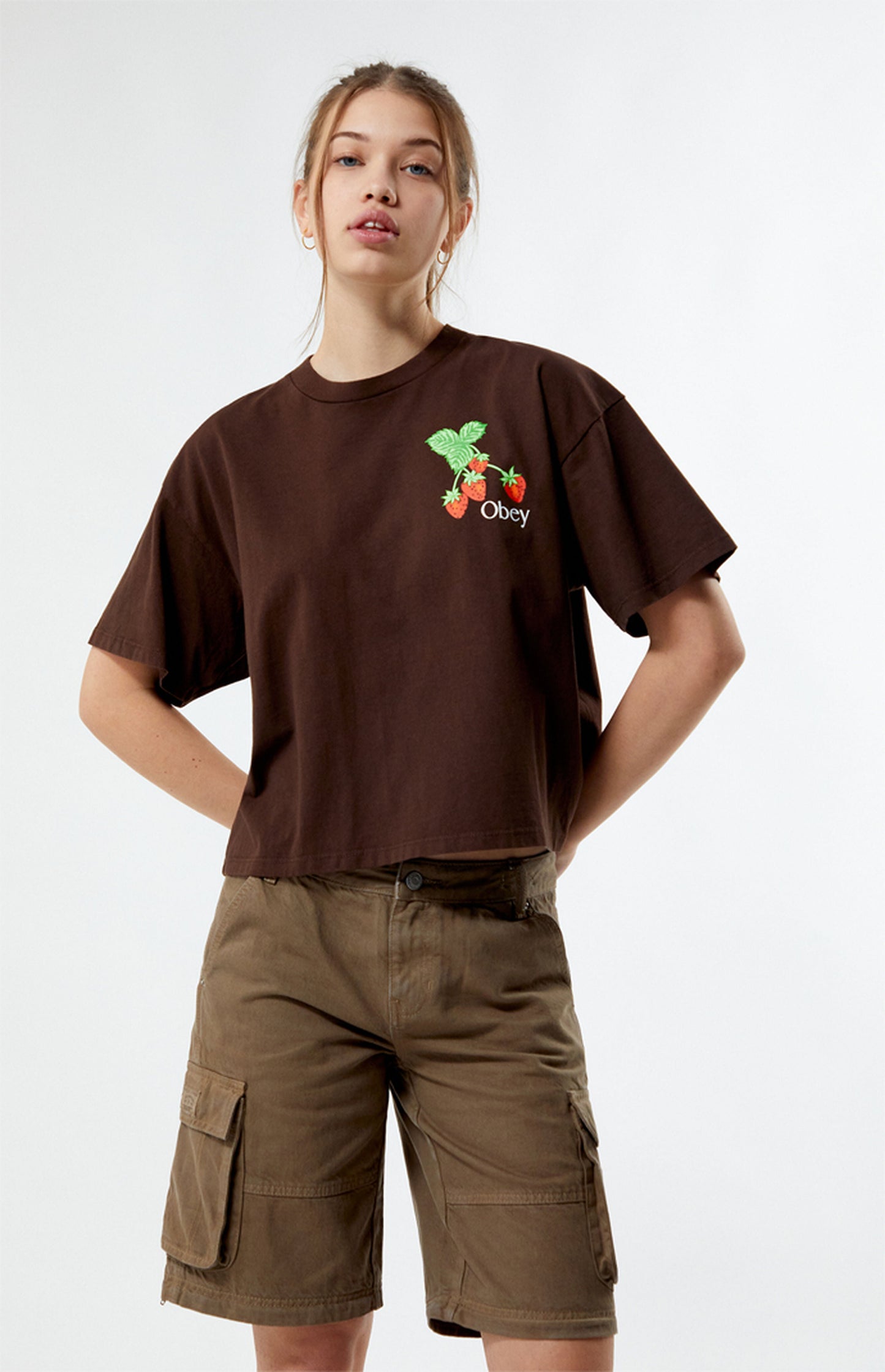 Strawberry Bunch Tee, , TOPS, obey-strawberry-bunch-tee, Color:JAVA BROWN, new womens, regular price, Size:L, Size:M, Size:S, Size:XL, Size:XS, ss24, tees, Type:SHORT SLEEVE SHIRTS, Vendor:Obey, womens, PLENTY