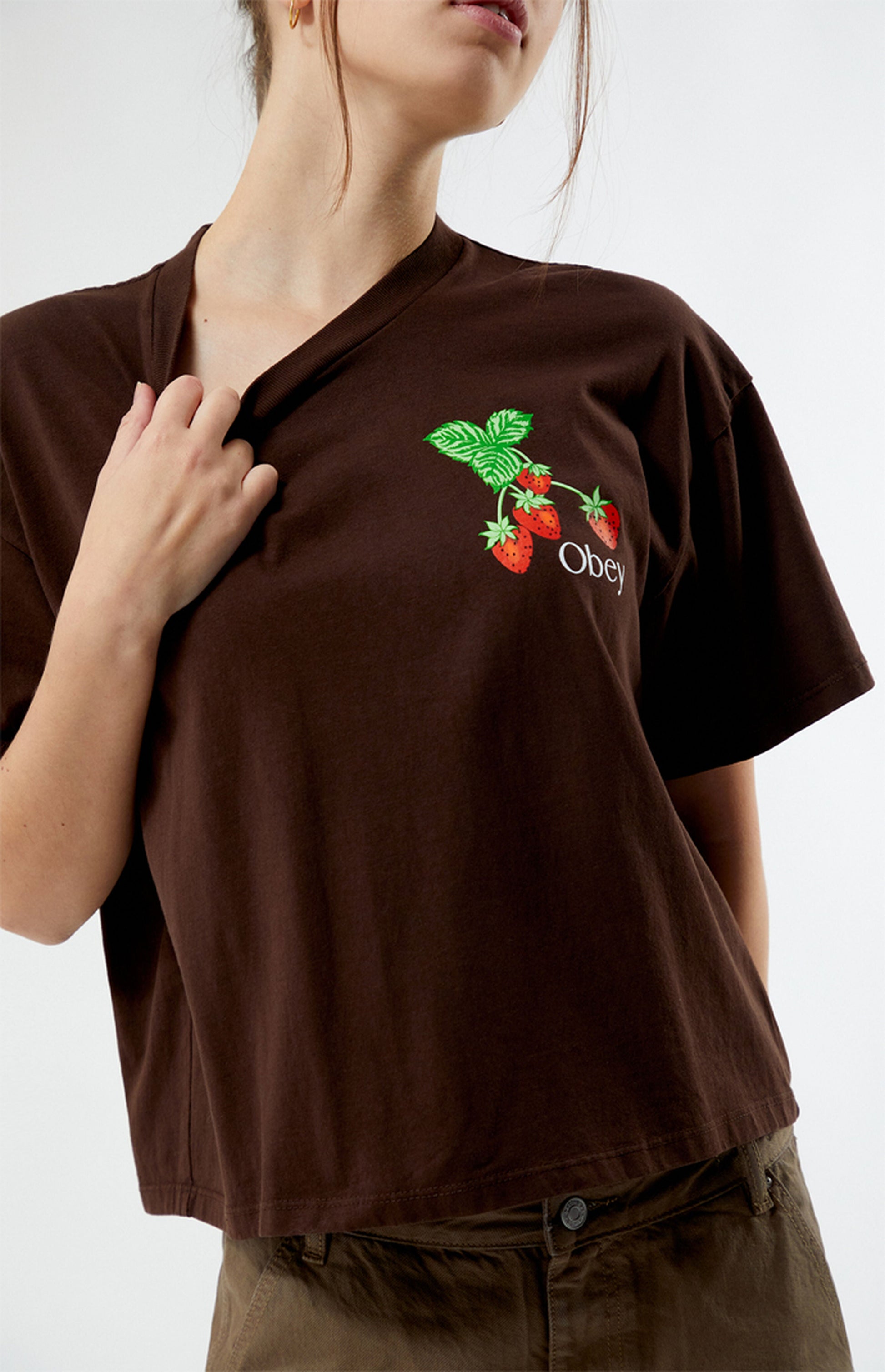 Strawberry Bunch Tee, , TOPS, obey-strawberry-bunch-tee, Color:JAVA BROWN, new womens, regular price, Size:L, Size:M, Size:S, Size:XL, Size:XS, ss24, tees, Type:SHORT SLEEVE SHIRTS, Vendor:Obey, womens, PLENTY